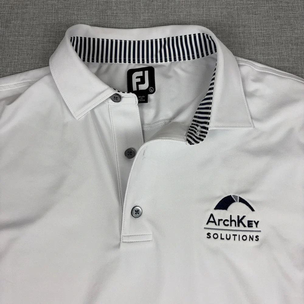FootJoy Golf Polo Shirt Mens L White ArchKey Solutions Stretch Short Sleeve